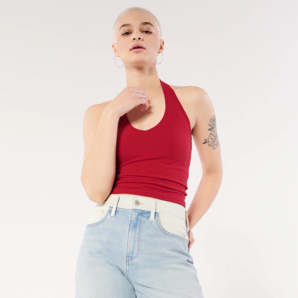 Hollister Super Soft Halter Top Red XS